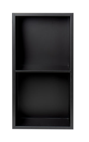 ALFI brand 12 x 24 Black Matte Stainless Steel Vertical Double Shelf Bath Shower Niche