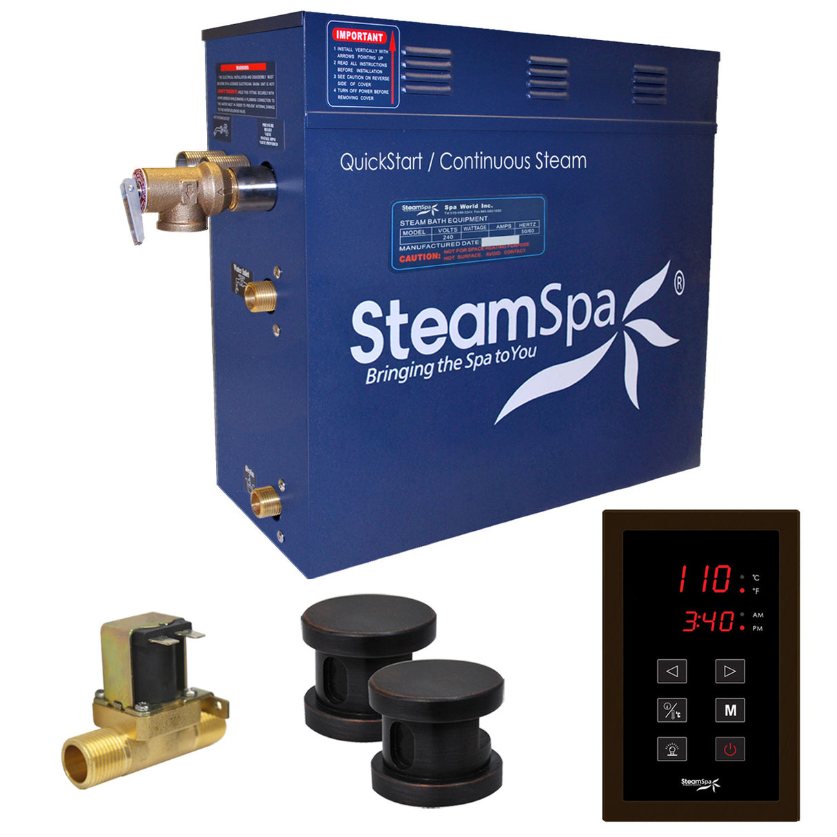 SteamSpa Oasis 10.5 KW QuickStart Acu-Steam Bath Generator Package with Built-in Auto Drain in Oil Rubbed Bronze OAT1050OB-A