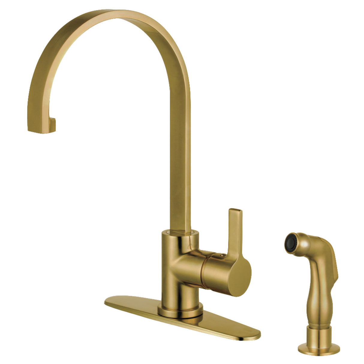 Gourmetier LS8713CTLSP Continental Single-Handle Kitchen Faucet with Side Sprayer, Brushed Brass