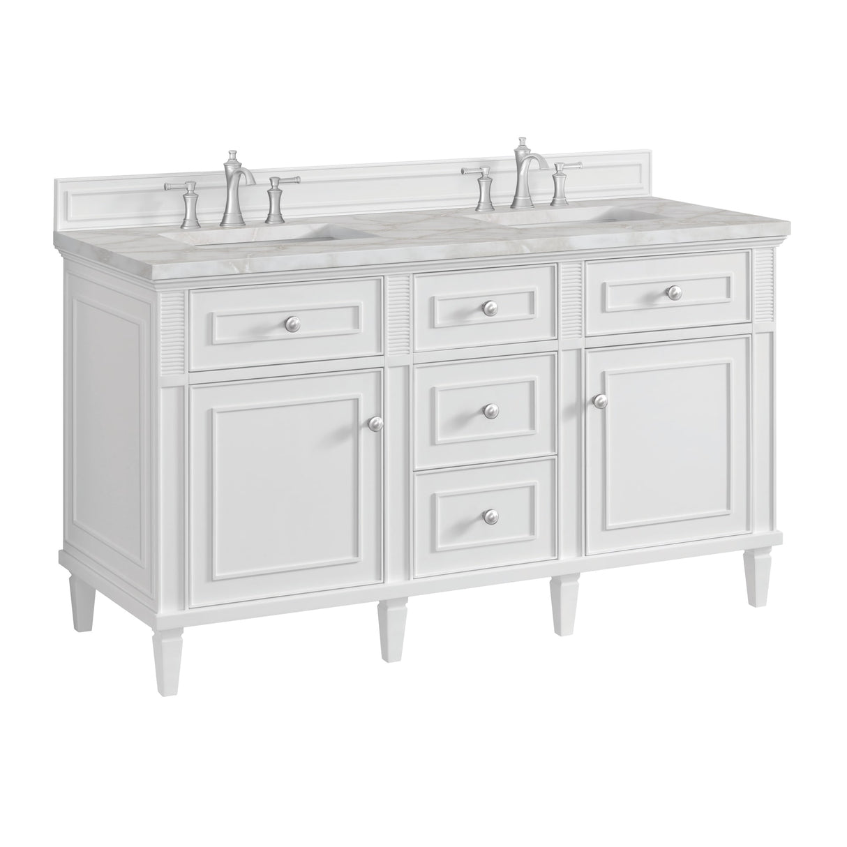 Lorelai 60" Double Vanity, Bright White w/ 3 CM Victorian Silver Silestone Top w/FreePower Wireless Charger
