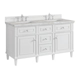 Lorelai 60" Double Vanity, Bright White w/ 3 CM Victorian Silver Silestone Top w/FreePower Wireless Charger