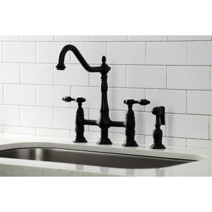 Kingston Brass KS1270TALBS Tudor Bridge Kitchen Faucet with Brass Sprayer, Matte Black