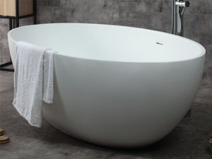 ALFI brand AB9941 67" White Oval Solid Surface Smooth Resin Soaking Bathtub