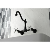 Kingston Brass KS1240PX Heritage Wall Mount Bridge Kitchen Faucet, Matte Black