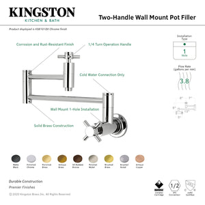 Kingston Brass KS8108DX Concord Wall Mount Pot Filler Kitchen Faucet, Brushed Nickel