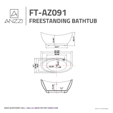 ANZZI FT-AZ091 Reginald Series 5.67 ft. Freestanding Bathtub in White