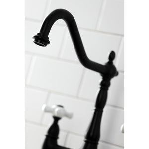 Kingston Brass KS1270PXBS Heritage Bridge Kitchen Faucet with Brass Sprayer, Matte Black