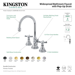 Kingston Brass KS2987BEX Essex Widespread Bathroom Faucet with Brass Pop-Up, Brushed Brass