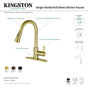 Gourmetier LS8723CTL Continental Single-Handle Pull-Down Kitchen Faucet, Brushed Brass