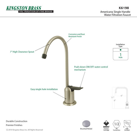 Kingston Brass K6198 Americana Single Handle Water Filtration Faucet, Brushed Nickel