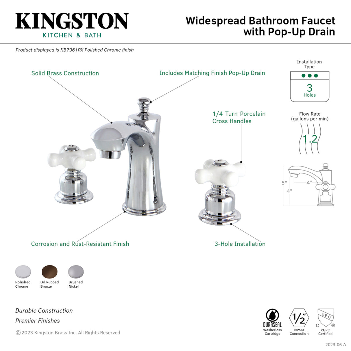 Kingston Brass KB7961PX 8 in. Widespread Bathroom Faucet, Polished Chrome