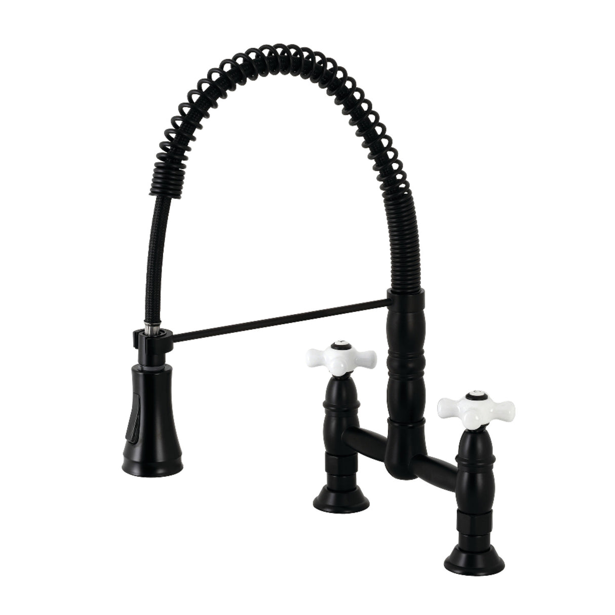 Gourmetier GS1270PX Heritage Two-Handle Deck-Mount Pull-Down Sprayer Kitchen Faucet, Matte Black