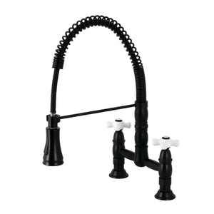 Gourmetier GS1270PX Heritage Two-Handle Deck-Mount Pull-Down Sprayer Kitchen Faucet, Matte Black
