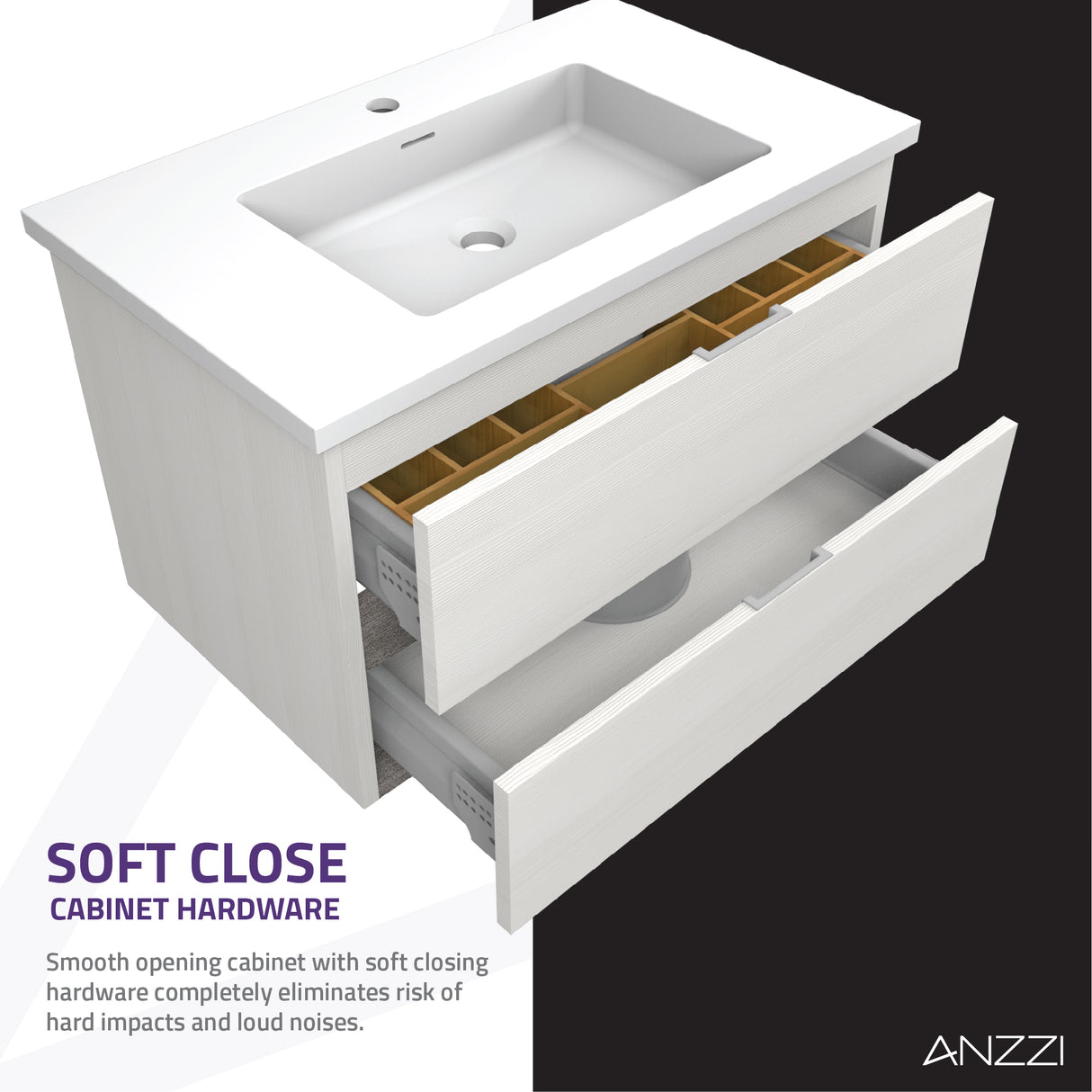 ANZZI VT-CT30-WH Conques 30 in W x 20 in H x 18 in D Bath Vanity in Rich White with Cultured Marble Vanity Top in White with White Basin