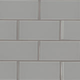 Oyster gray 3x6 glossy glass subway tile SMOT GL T OYGR36 product shot angle view  #Size_3"x6"