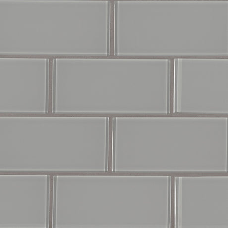 Oyster gray 3x6 glossy glass subway tile SMOT GL T OYGR36 product shot angle view  #Size_3"x6"