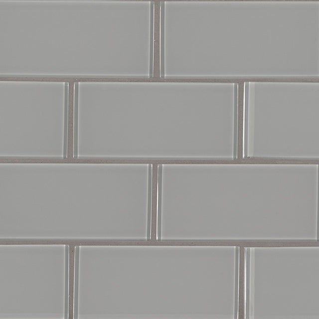 Oyster gray 3x6 glossy glass subway tile SMOT GL T OYGR36 product shot angle view  #Size_3"x6"