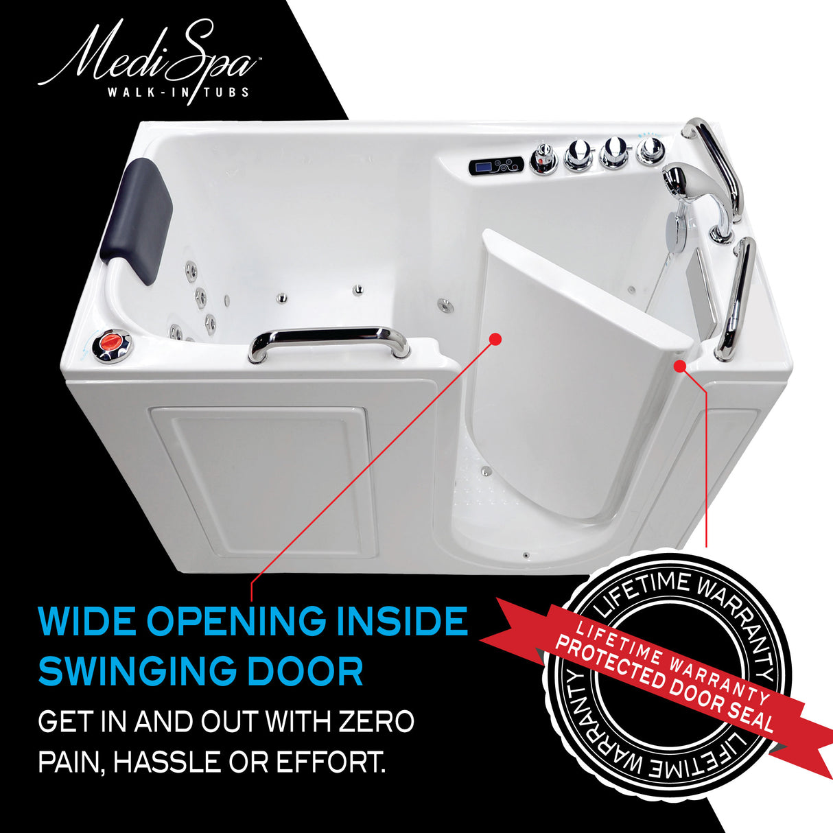 56.5 in. x 60 in. Left Drain Walk-In Whirlpool and Air Tub with Total Spa Suite in White