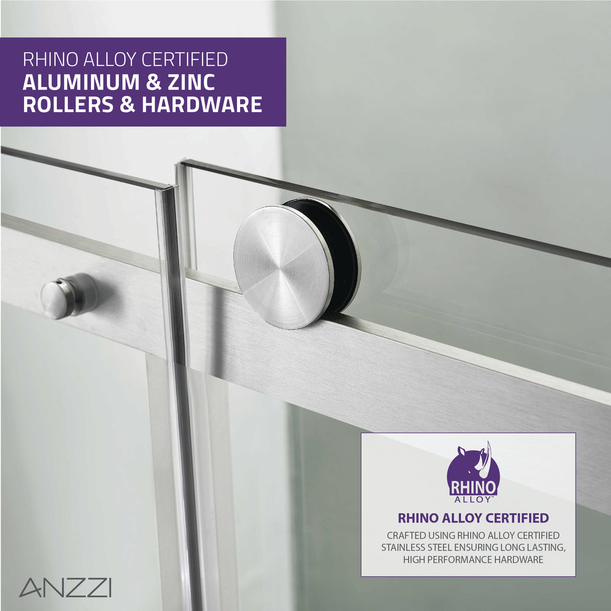 ANZZI SD-FRLS05701BNR Series 48 in. x 76 in. Frameless Sliding Shower Door with Handle in Brushed Nickel