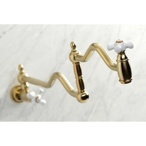 Kingston Brass KS2107PX Heritage Wall Mount Pot Filler, Brushed Brass