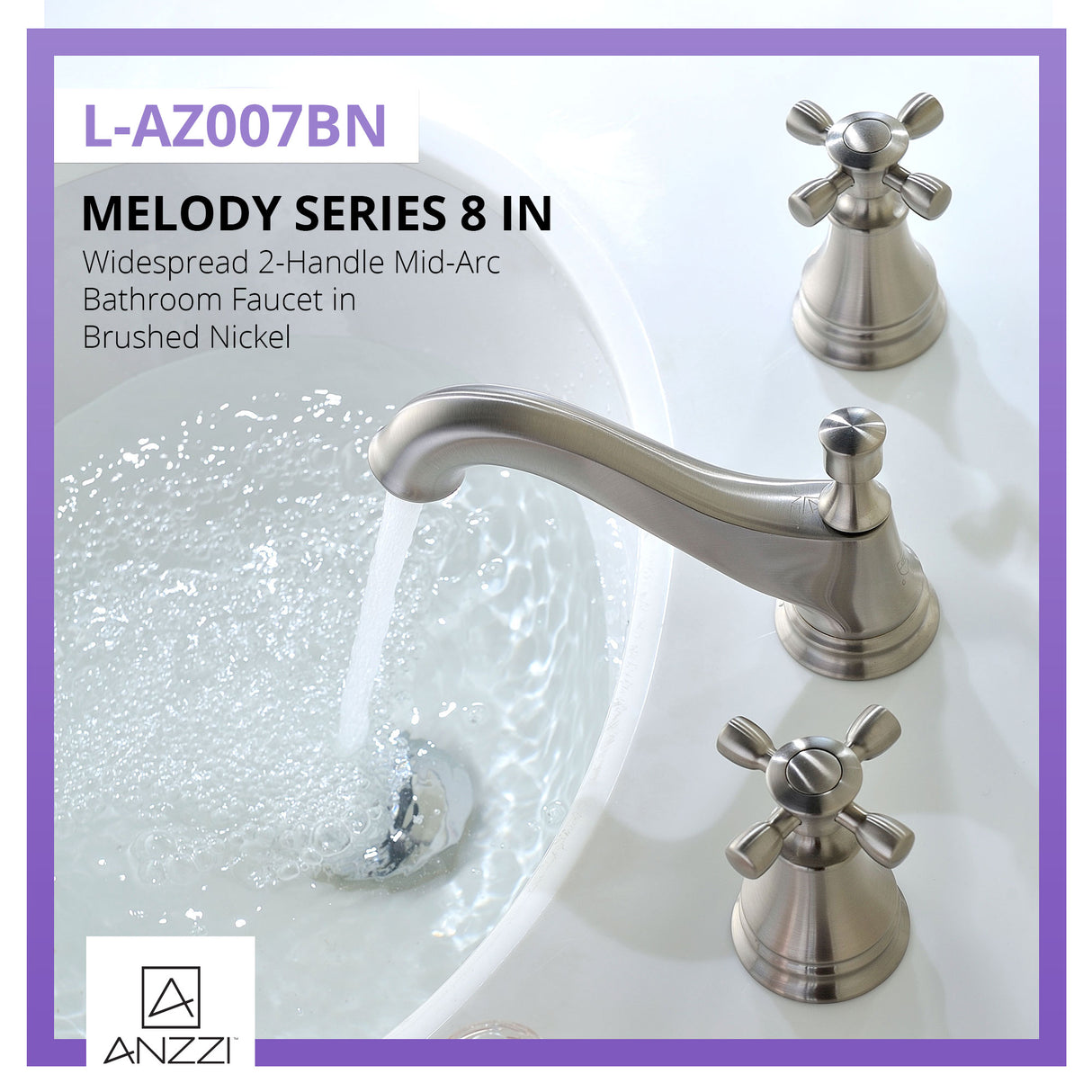 ANZZI L-AZ007BN Melody Series 8 in. Widespread 2-Handle Mid-Arc Bathroom Faucet in Brushed Nickel