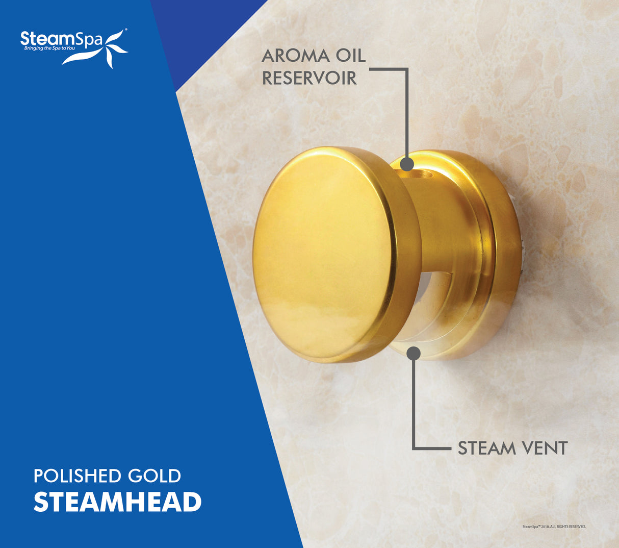 SteamSpa Royal 12 KW QuickStart Acu-Steam Bath Generator Package with Built-in Auto Drain in Polished Gold RY1200GD-A