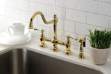 Kingston Brass KS3792BLBS Restoration Bridge Kitchen Faucet with Brass Sprayer, Polished Brass