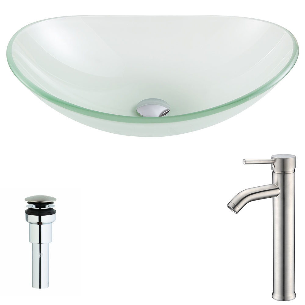 ANZZI LSAZ086-040 Forza Series Deco-Glass Vessel Sink in Lustrous Frosted with Fann Faucet in Brushed Nickel