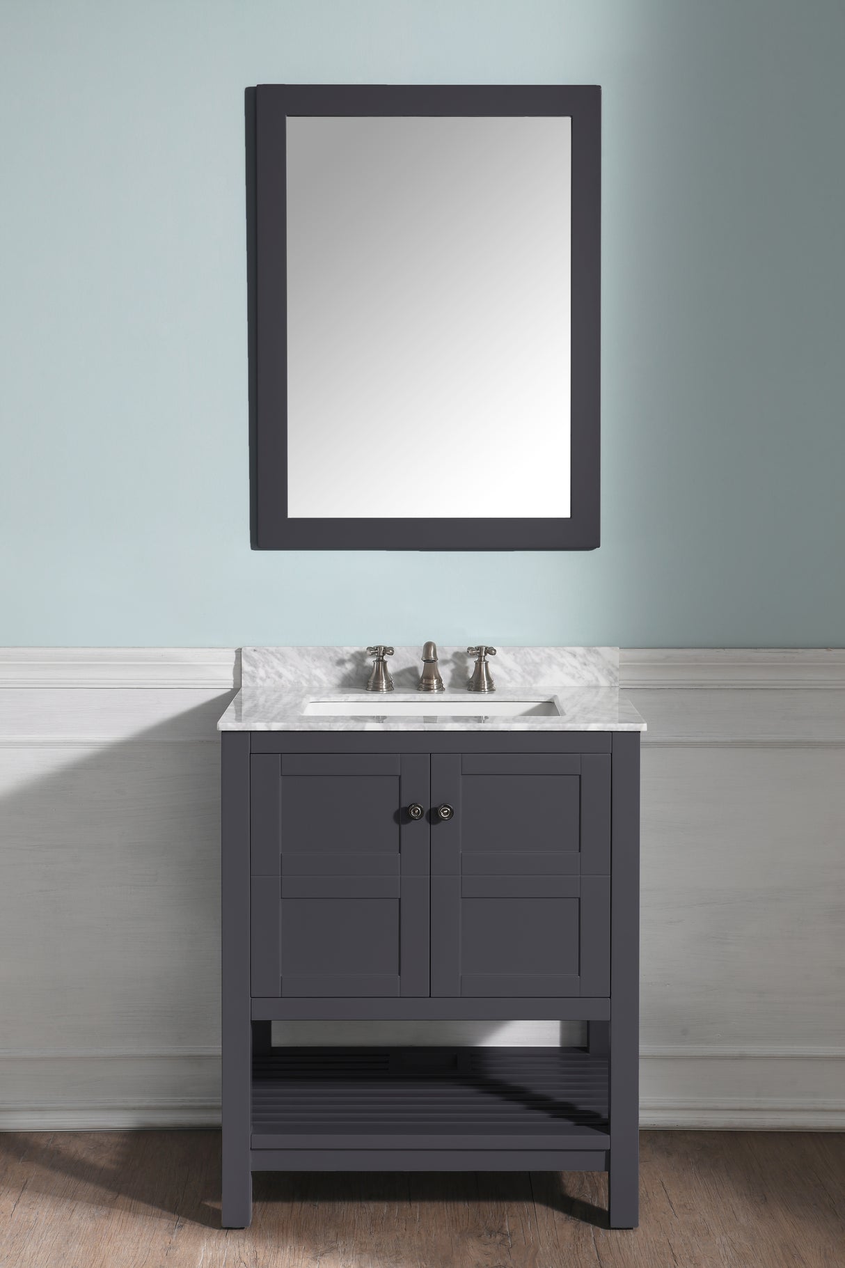 ANZZI VT-MRCT1030-GY Montaigne 30 in. W x 22 in. D Bathroom Bath Vanity Set in Gray with Carrara Marble Top with White Sink