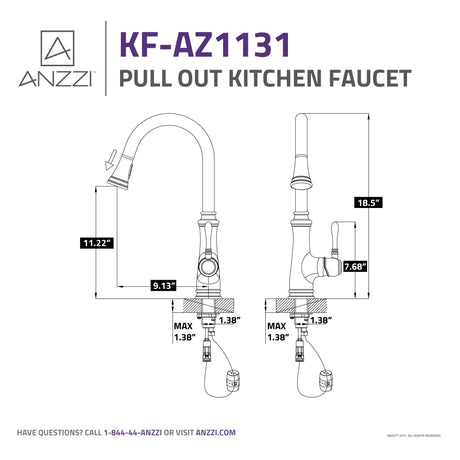 ANZZI KF-AZ1131BN Luna Single Handle Pull-Down Sprayer Kitchen Faucet in Brushed Nickel