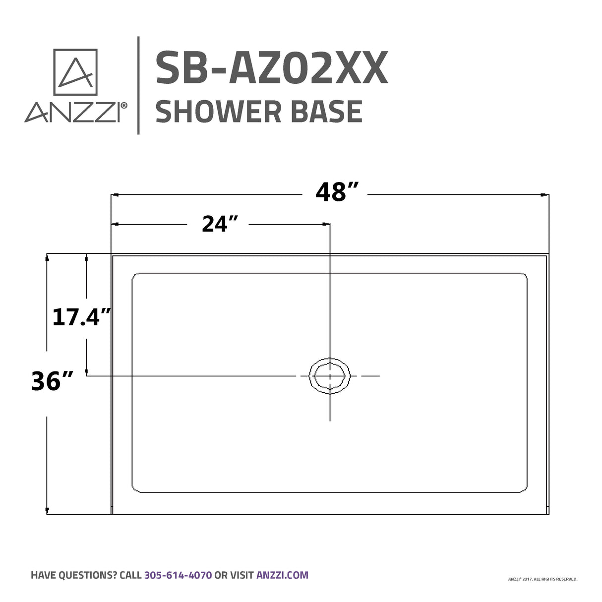 ANZZI SB-AZ02XX Reach 36 x 48  in. Single Threshold Shower Base in White