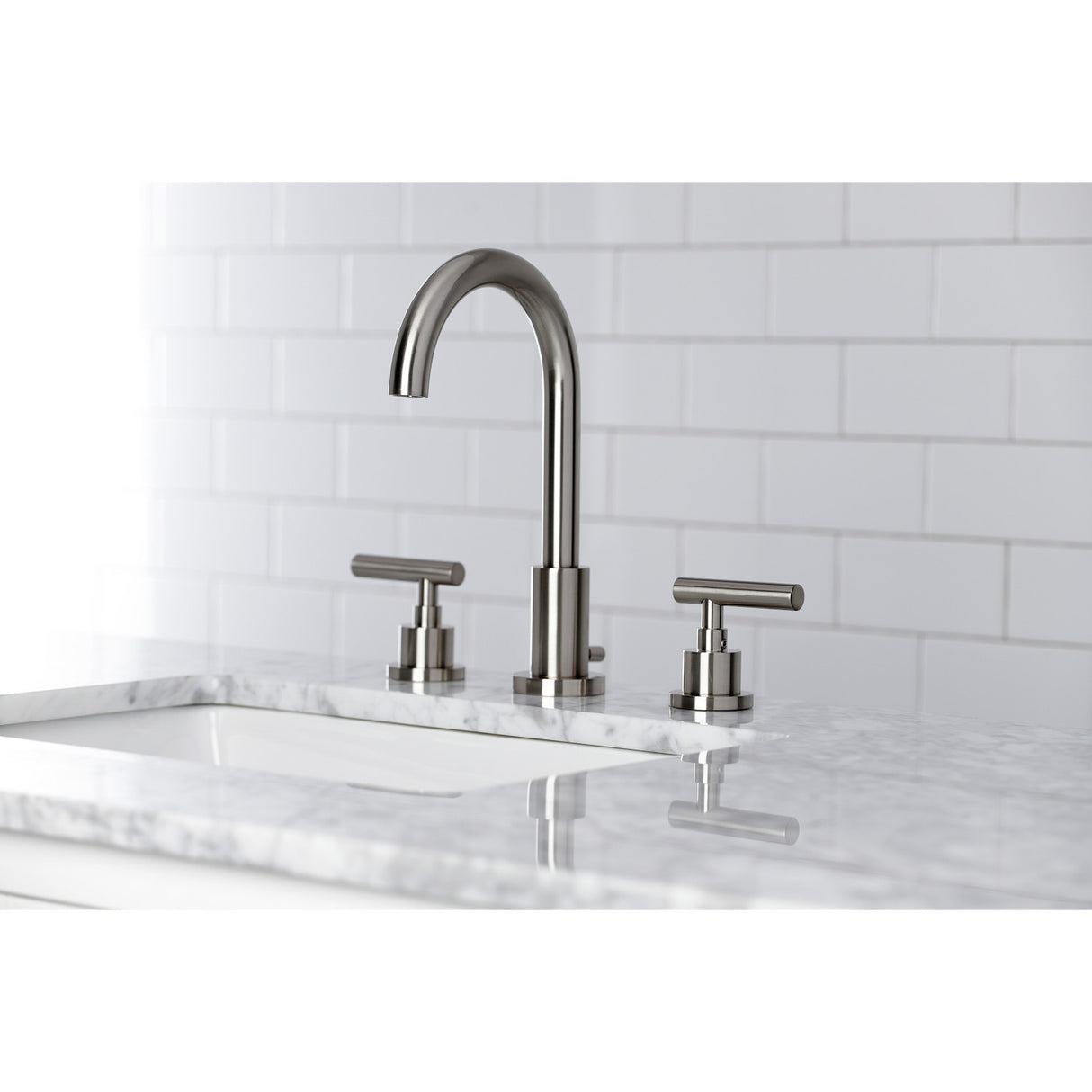 Kingston Brass FSC8928CML Manhattan Widespread Bathroom Faucet with Brass Pop-Up, Brushed Nickel