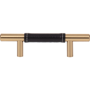 Atlas Homewares Zanzibar Black Leather Pull 3 Inch (c-c) Warm Brass