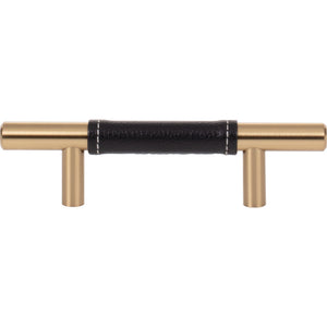Atlas Homewares Zanzibar Black Leather Pull 3 Inch (c-c) Warm Brass