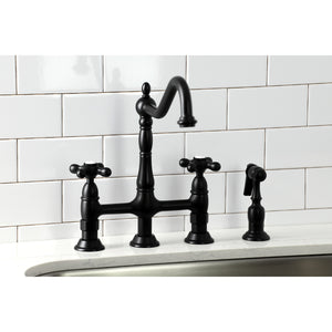 Kingston Brass KS1270AXBS Heritage Bridge Kitchen Faucet with Brass Sprayer, Matte Black