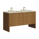 Hudson 60" Double Vanity, Honey Oak w/ 3 CM Tajnar Eclos Top w/FreePower Wireless Charger