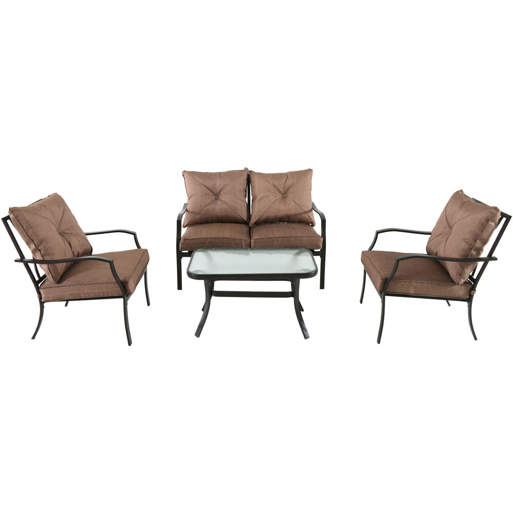 Hanover PALMBAY4PC-TAN Palm Bay 4pc Steel Seating Set: Loveseat, 2 Side Chairs, Coffee Table