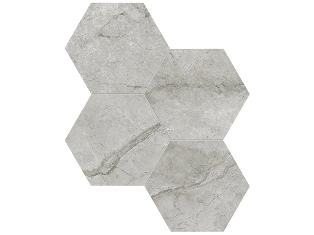 Anatolia Tile 6" Hexagon La Marca Paradiso Polished & Rectified Porcelain Mosaic - 1 Sheet = .797 - 4501-0326-0" Paradiso Argento 6" Hexagon Polished - premium natural stone mosaic tile from Anatolia Tile, available at PoshHaus showroom in Keene, NH