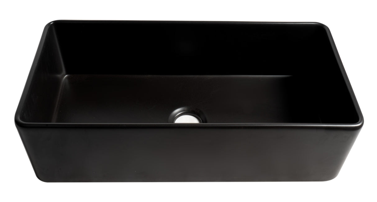 Black Matte Smooth Apron 36" x 18" Single Bowl Fireclay Farm Sink