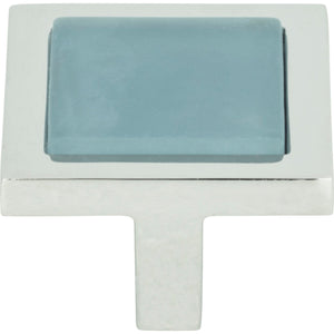 Atlas Homewares Spa Blue Square Knob 1 3/8 Inch Polished Chrome