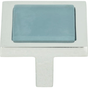 Atlas Homewares Spa Blue Square Knob 1 3/8 Inch Polished Chrome