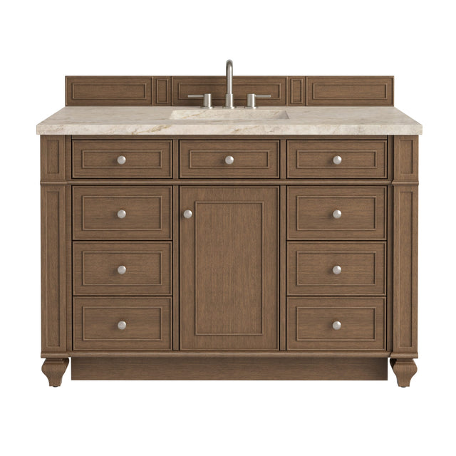 Bristol 48" Single Vanity, Saddle Brown, w/ 3 CM Tajnar Eclos Top w/FreePower Wireless Charger
