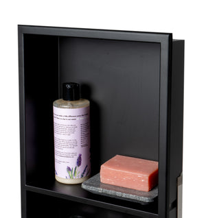 ALFI brand 12 x 24 Black Matte Stainless Steel Vertical Double Shelf Bath Shower Niche