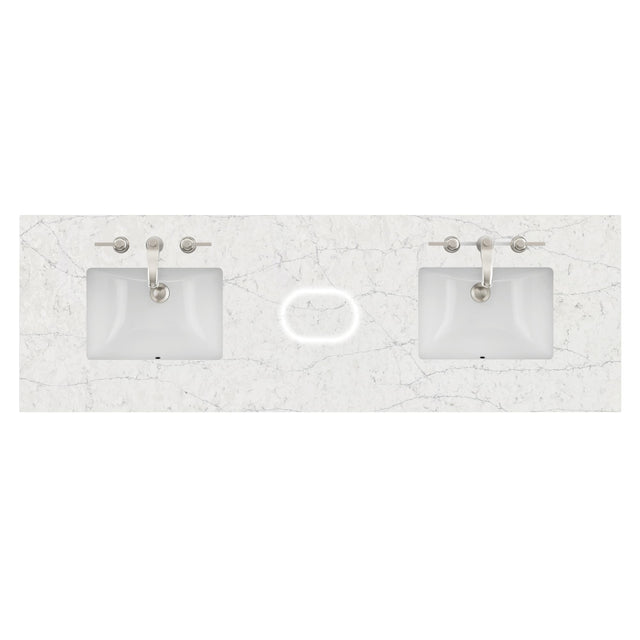 72" Double Top, 3 CM Eternal Jasmine Pearl Silestone w/ Sink & FreePower Wireless Charger (040)