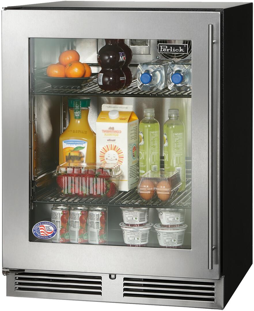 Perlick 24-Inch Built-In Counter Depth Compact Refrigerator with 4.8 cu. ft. Capacity in Stainless Steel with Glass Door (HA24RB33L)