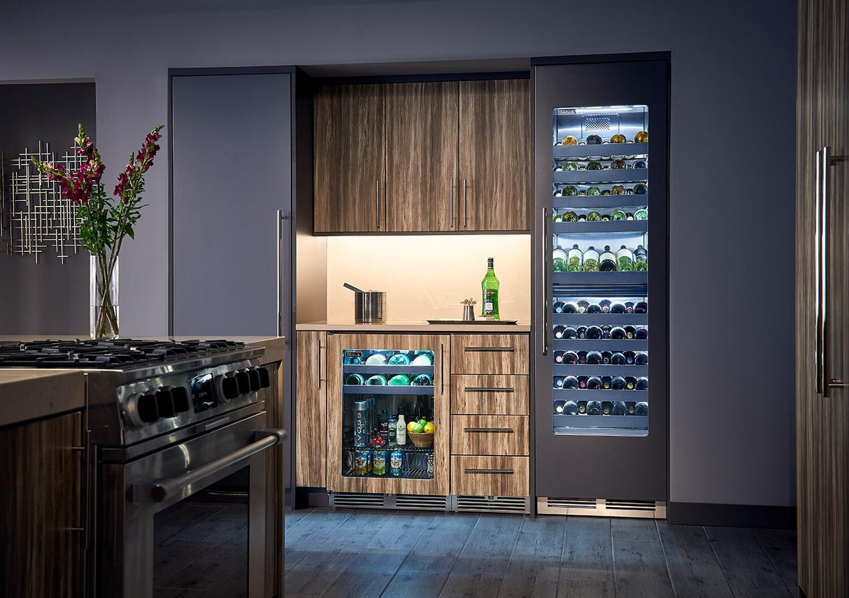 Perlick 24" Built-In Single Zone Wine Cooler Set with Door Panel in Stainless Steel with Glass Door, Toe Kick, and Pro Handle