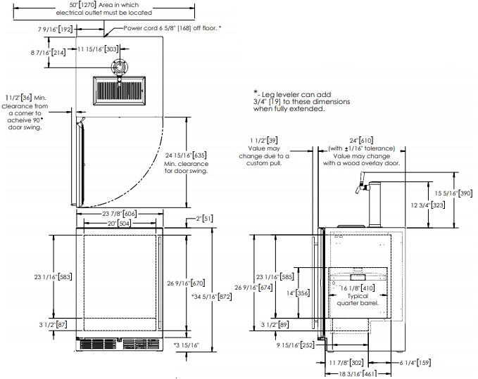 Perlick 24-Inch C-Series Outdoor Beer Dispenser with 5.2 cu. ft. Capacity in Stainless Steel (HC24TO-4-1L-2 & HC24TO-4-1R-2)