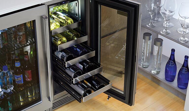 Perlick Signature Series 15-Inch Built-In Single Zone Wine Cooler with 20 Bottle Capacity in Stainless Steel with Glass Door (HP15WS-4-3L & HP15WS-4-3R)