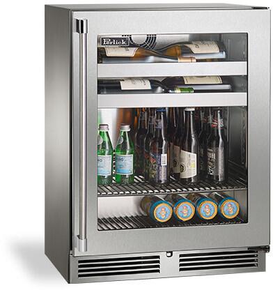 Perlick Signature Series 24" 3.1 cu. ft. Capacity Built-In Glass Door Beverage Center with 3.1 cu. ft. Capacity in Stainless Steel with Glass Door (HH24BS-4-3L & HH24BS-4-3R ) Beverage Centers Perlick No Right 