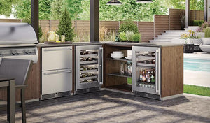 Perlick Signature Series 24-Inch Outdoor 5 cu. ft. Capacity Built-In Glass Door Beverage Center with 5 cu. ft. Capacity in Stainless Steel with Glass Door (HP24CO-4-3L & HP24CO-4-3R)